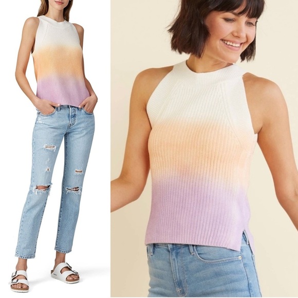 525 AMERICA Cotton Rib Knit Ombre Pastel Stripe Halter Neck Sweater Tank Top M - Picture 1 of 8